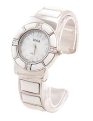 Bora White Mother of Pearl Watch Cuff Inlay Style with Crystal Accents