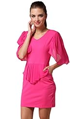 A-line V-neck Chiffon/Cotton/Spandex Pleated Peplum Asymmetric Draped Fitted   Dress With a Bow(s)