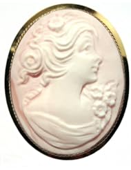Cameo Master Carved, Art Deco Pink Shell Pin Pendant Sterling Silver 18k Gold Overlay