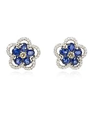 Diamond & Blue Sapphire 18k White Gold Cluster Earrings
