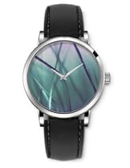 SPRAWL Aanalog Fashion Series Silver Ladies Watches of Genuine Black Leather Strap,Unique Wrist Watch for Women Girls Designed with Grass strips