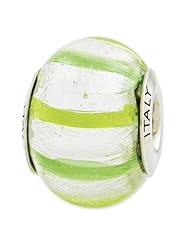 Sterling Silver Reflections Light/Dark Green Italian Murano Glass Bead