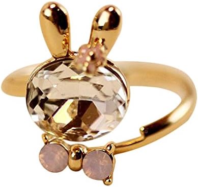 Etiger® Korean Crystal Cute Miffy Bunny Rabbit Bowknot Animal Adjustable Ring (White)