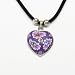 Necklace, polymer clay and imitation rhodium-plated pewter with round velvet cord, purple, 25mm heart with rhinestones