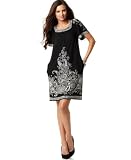 London Times Dress, Cap Sleeve Border Print Black/Soft White 4