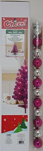 Artifical 2 Ft Pre-lit Pink Tinsel Christmas Tree with 12 Shatterproof Pink/silver Ornaments