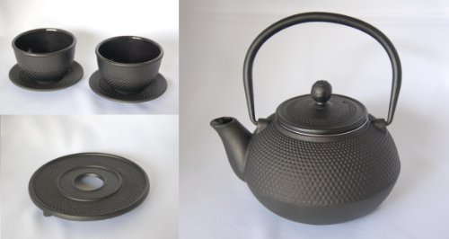 cast iron teapot japanese style tetsubin 6 piece set (rosseto) 20.2 ounces / 0.6 liter