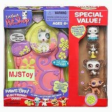 Littlest Pet Shop Paws off Electronic Diary + 2 pets (Monkey and Panda) + 2 Pencil Toppers... by Littlest Pet Shop