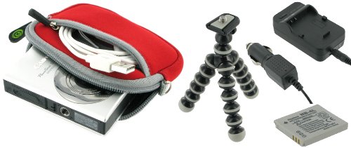 4n1 Neoprene (Red) Sleeve Case / EN-EL10 AC DC Charger / Battery / Tripod for Nikon Coolpix S4000 12 MP Digital Camera Pink