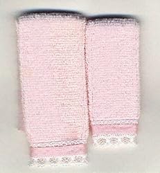Miniature Set of 2 Pink Bath Towels Trimmed in Lace