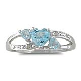 7/8ct Triple Heart Shaped Blue Topaz and Diamond Ring in Sterling Silver