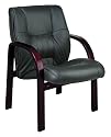 Leather Visitors Chair With Mahogany Finish Wood Base and Arms By Office Star