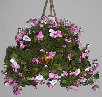 Pink & Cream Hanging Impatiens Basket