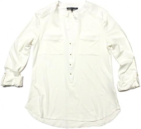 Jones New York Signature Women's Knit Blouse Dress Shirt (Medium, Ivory)