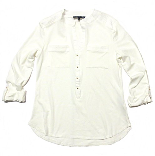 Jones New York Signature Women's Knit Blouse Dress Shirt (Medium, Ivory)