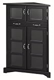 Dexter 31"w Corner Tall Storage Cabinet With 4 Glass Doors, 30"W, BLACK