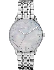 Emporio Armani Womens Classic AR1602 Silver Stainless-Steel Analog Quartz Watch with Mother-Of-Pearl Dial