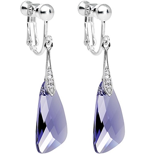 Body Candy Handcrafted Silver Plated Purple Inspire Clip On Earrings Created with Swarovski Crystals