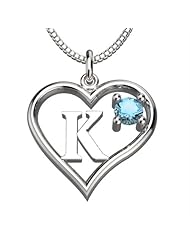 Sterling Silver Aquamarine March Heart Pendant Alphabet Letters Necklace 18 Inch