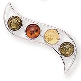 Image of Sterling Silver And Amber Multicolour Fancy Bar Brooch