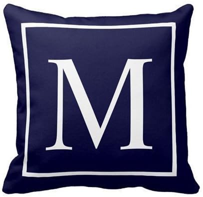 Zenobiushome Dark blue letter M Cotton Linen Decorative Couple Throw Pillow Cover Cushion Case Couple Pillow Case(45 X 45 cm)