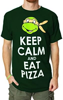 TMNT Men's Keep Calm And Eat Pizza Short Sleeve T-Shirt Dark Green (MEDIUM)