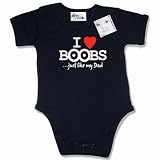 Dirty Fingers I Love Boobs...just like my Dad Baby & Toddler Short Sleeve Bodysuit / BabyGrow, 3-6 months, Black