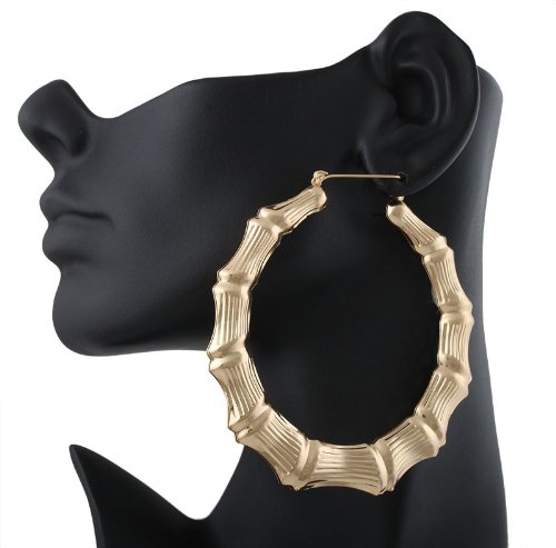 2 Pairs of Goldtone 3.5 Inch Bamboo Style Hoop Earrings