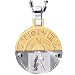 Embossed Zodiac Sign Silver and Gold Tone Round Stainless Steel Pendant Necklace - Aquarius 18