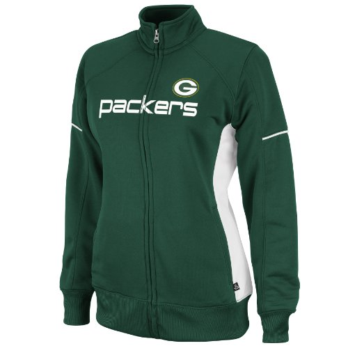 NFL Women's Green Bay Packers Counter F-Zip Trk J Long Sleeve Mockneck Full-Zip Track Jacket (Dark Green/White, Small)