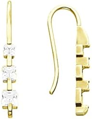 14K Yellow Gold Three-Stone Princess Cut Diamond Earrings - 1.66 Ct. -- LIFETIME WARRANTY