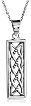Sterling Silver Celtic Design Rectangular Dangle Pendant, 18"