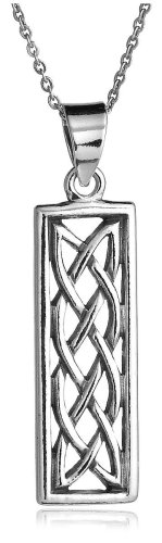 Sterling Silver Celtic Design Rectangular Dangle Pendant, 18