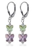 Cute Butterfly Swarovski Crystal 925 Sterling Silver Leverback Dangle Earrings