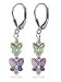 Cute Butterfly Swarovski Crystal 925 Sterling Silver Leverback Dangle Earrings