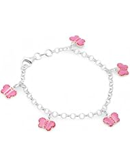 Unicornj Sterling Silver Childrens Bracelet with Butterfly Charms Pink and Red Dotted