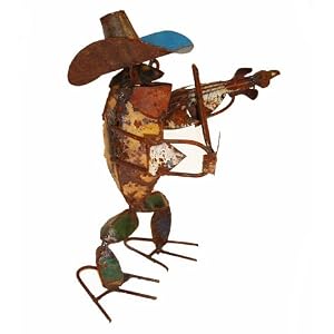 Small Musical Frog Playing Violin : Recycled Metal Garden Art Sculpture by Home and Garden Art