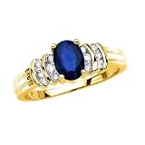 10K Yellow Gold 1/4 ct. Diamond and 1 1/3 ct. Oval Shaped Sapphire Ring