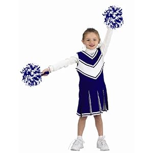 Get Real Gear Blue and White Jr. Cheerleader Outfit with matching Pom Poms, Size 4 6 by