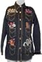 Bob Mackie Pocket Treasures Stretch Denim Jacket Embroidered (X-Small 4, Black Denim)