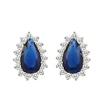 Blue Sapphire Diamond CZ Teardrop Sterling Silver Stud Earrings
