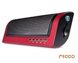 Ricco P18 MINI DSP 2.0 canaux en aluminium Portable Mobile Voyage Haut parleur Enceinte Métallique BATTERIE INTÉGRÉE et SD 16Go CARD READER jusqu'à Compatible avec tout 3.5mm audio Line-in téléphones appareil mobile iPhone 3G lecteurs MP3 iPod Nano 4 iPad Touch Classic 3G G5 G4 G3 (1x Rouge)