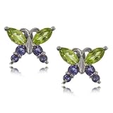 White Gold Butterfly Earring Studs Tanzanite & Peridot