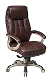 Office Star Quick Assembly High-Back Executive Leather Chair, Brown