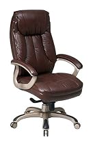 Office Star Quick Assembly High-Back Executive Leather Chair, Brown
