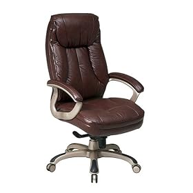 Office Star Quick Assembly High-Back Executive Leather Chair, Brown