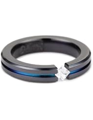 Womens Black Titanium Round-Cut White Sapphire Ring with Multi-Colored Anodized Channel