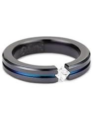 Womens Black Titanium Round-Cut White Sapphire Ring with Multi-Colored Anodized Channel