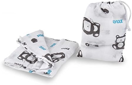 Mezoome Designs Animal Print Muslin Swaddle with Storage Bag, Turquoise Blue