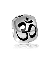 Yoga Ohm, Om, Aum Bead with Black Symbol in Sterling Silver